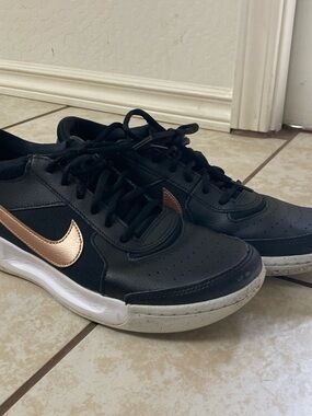 Nike Black Sneakers with Metallic Rose Swoosh